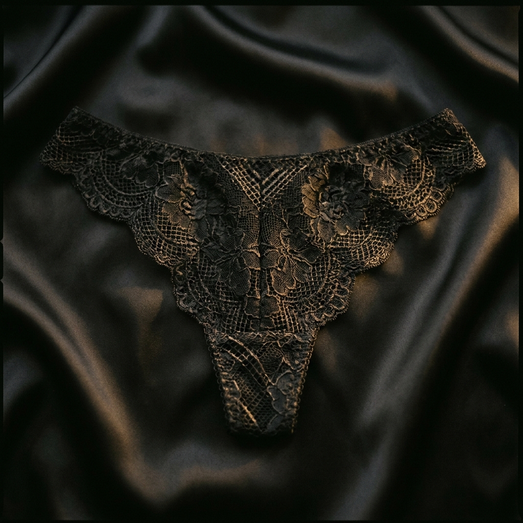 Black Lace Thong — pre-owned luxury lingerie