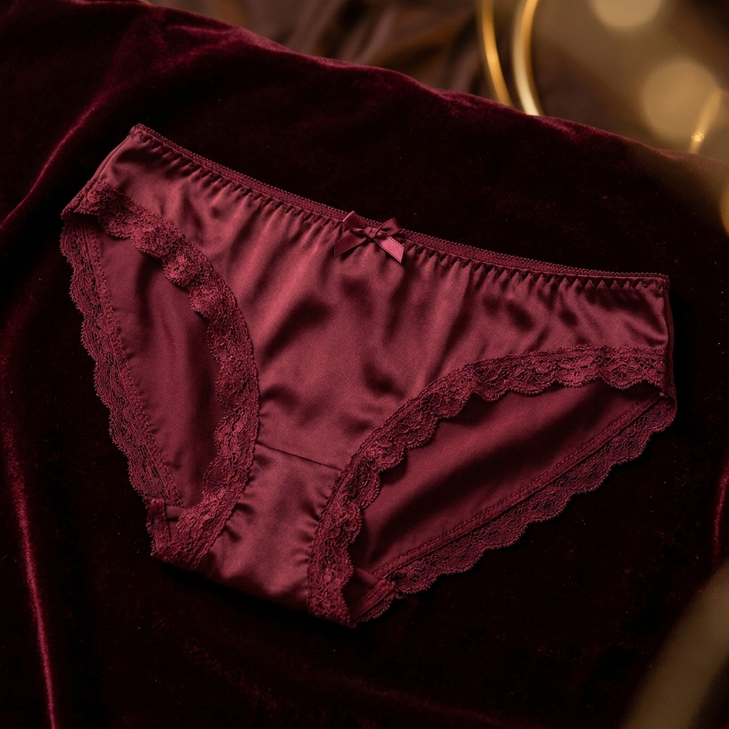 Burgundy Silk Panties — pre-owned luxury lingerie