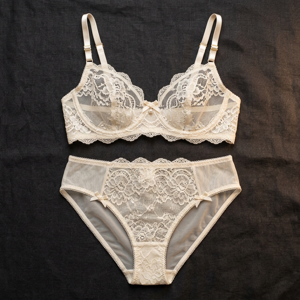 Cream Lace Bra Set — pre-owned luxury lingerie set